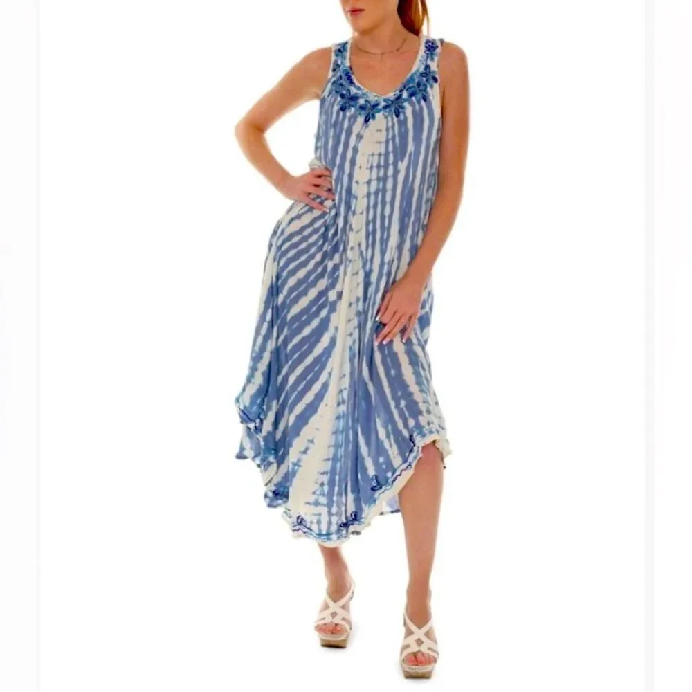 SHORELINE Sleeveless Maxi Dress Women Size 2X Blue Tie-Dye Summer Bohemian NEW - Picture 5 of 12